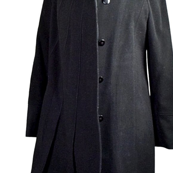 Kristen Blake Black Virgin Wool/Cashmere Blend Pleated Swing Coat - Picture 4 of 11